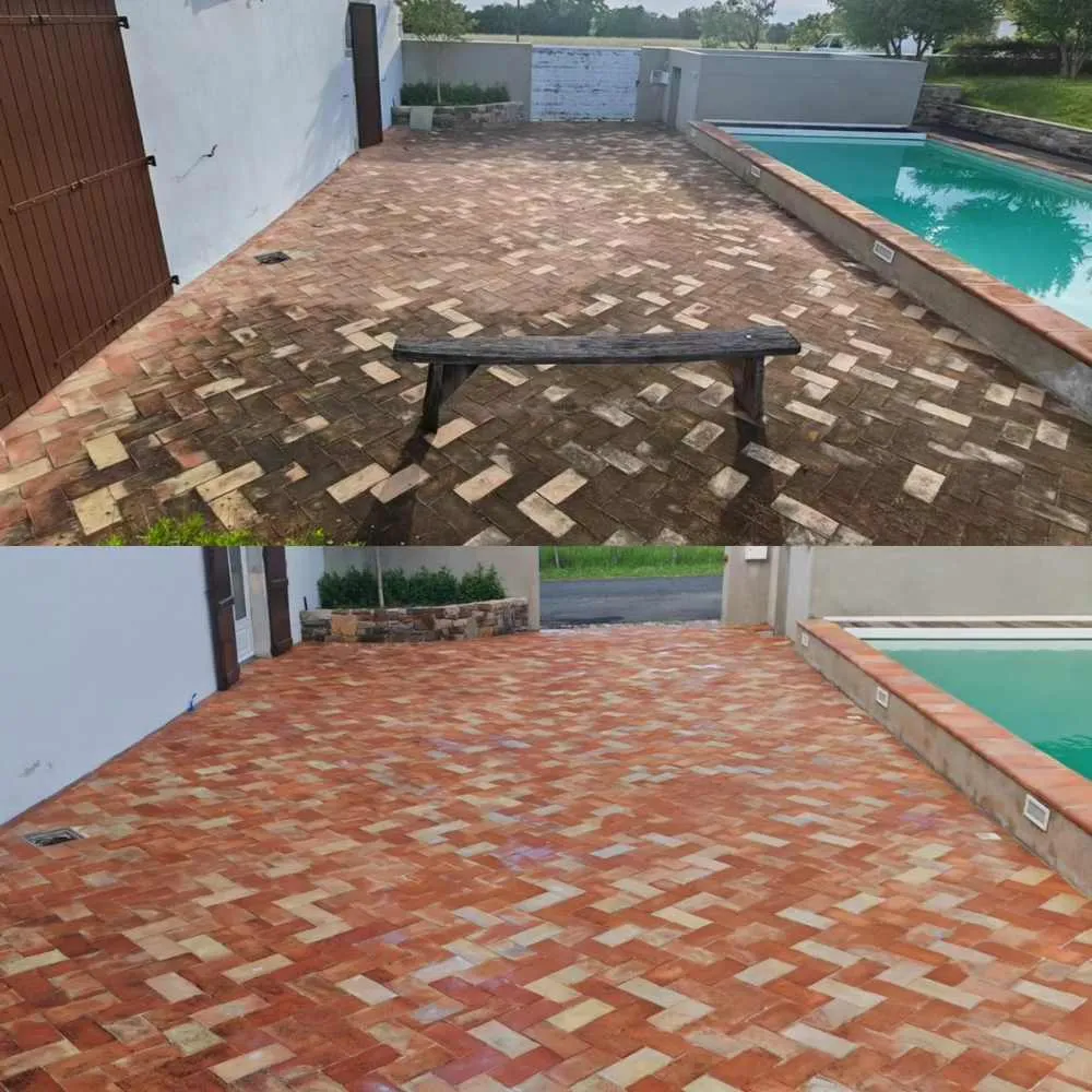 Chantier de nettoyage de terrasse réalisé par Green Vapeur