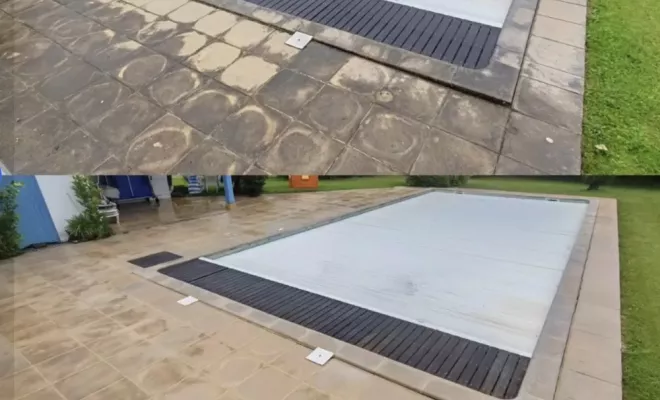 Nettoyage tour de piscine, terrasse et portail à Bidart, Saint-Martin-de-Seignanx, Green Vapeur