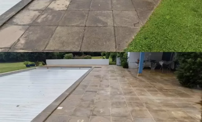 Nettoyage tour de piscine, terrasse et portail à Bidart, Saint-Martin-de-Seignanx, Green Vapeur